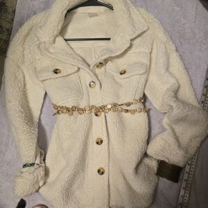 No Boundaries Cream Teddy Jacket with Button Accents In Size L